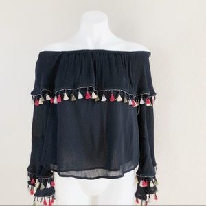 Altar D’ State Sz Small Nwt Boho Tassel Black Top